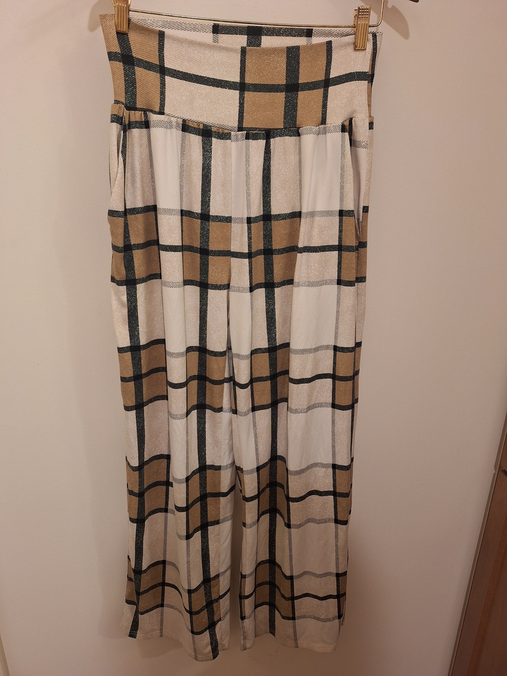 Cream Plaid Maxi Skirt with Tan Accents